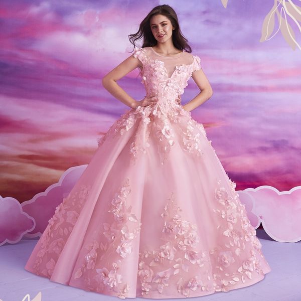 

classy beaded ball gown quinceanera dresses sheer bateau neck 3d appliqued sweet 16 dress tulle floor length masquerade gowns, Blue;red