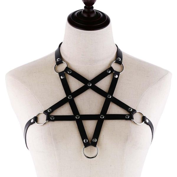 

kmvexo harajaku anime statement leather body harness necklace for women men gothic body bra summer boho party jewelry gift, Silver