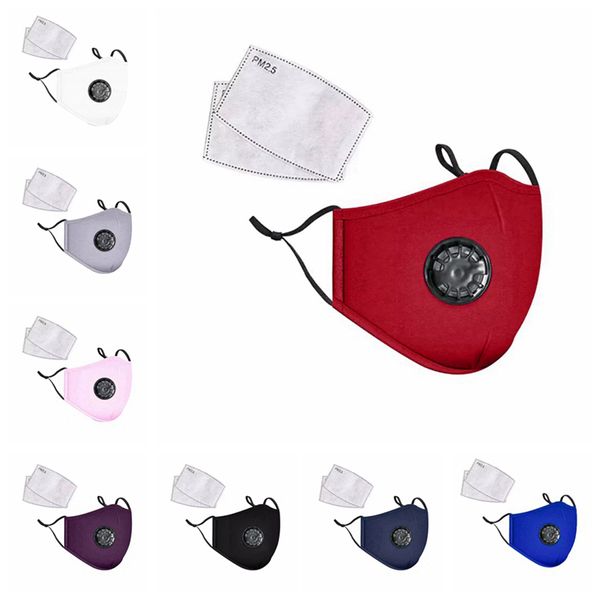 Modische Unisex-Baumwoll-Gesichtsmasken mit Atemventil, PM2,5-Mund-Designer-Maske, staubdicht, wiederverwendbarer Stoff, Mssk mit 2 Filtern im Inneren, RRA3070