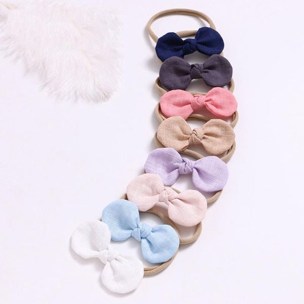 

cute girls handmade solid nylon headband baby accessories bow headbands for girls cloth elastic hair band baby hair accessories, Slivery;white