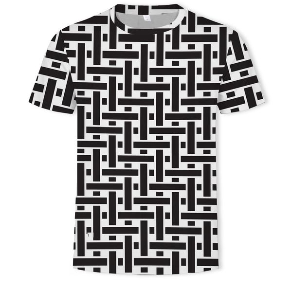 

mens designer irregular stripe 3d printed loose round collar short sleeve t-shirt, White;black