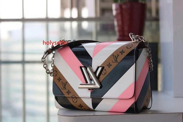 

m50281 twist denim women classic new pink brown chain shoulder bags hobo handbags handles boston cross body messenger shoulder bags