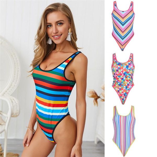 

летний плед one piece женщин купальник sexy мода полосатый печати купальники женские backless дизайнер купальник, White;black