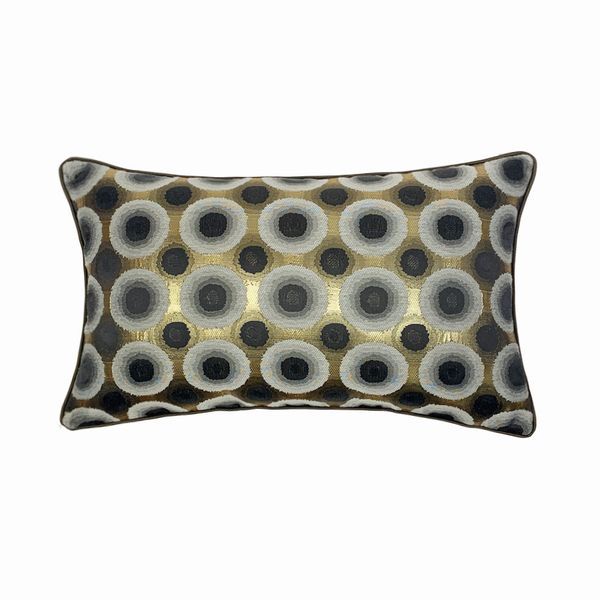 

luxury geometric black circle jacquard woven brown pipping 30 x 50cm pillow case home decorative waist armchair sofa lumbar cushion cover