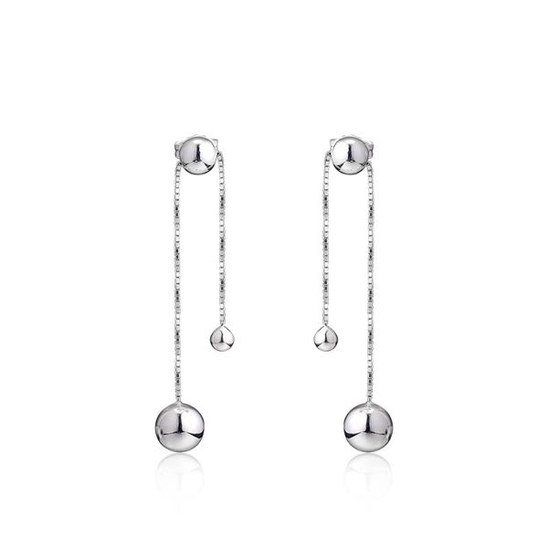 

long earrings silver 925 jewelry string of beads stud earrings for women gift real 925 sterling silver earring ing, Golden;silver