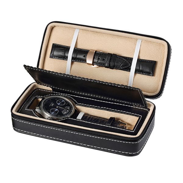 

портативный 2 4 8 сетки zipper часы box lover роскошные кожа pu часы ювелирных изделий случая организатор коробка ювелирных изделий держател, Black;blue