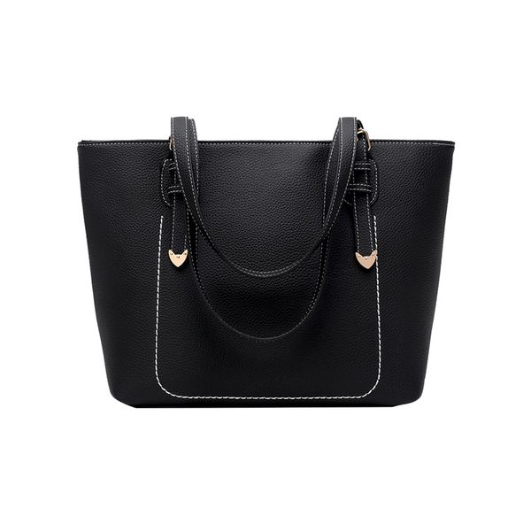 

ljl-women leather shoulder bag rivet casual female tote handbag fashion women's vintage handbag brief shoulder big black bags