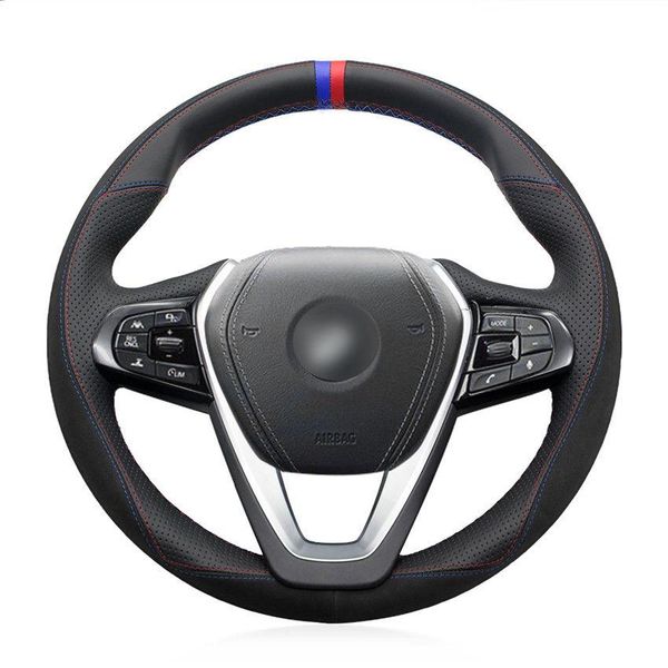 

for black suede genuine leather steering wheel cover for bmw g30 530i 540i 520d