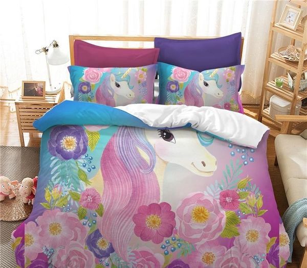 Cartoon Cute Unicorn Bedding Set Digital Printing Duvet Cover Set