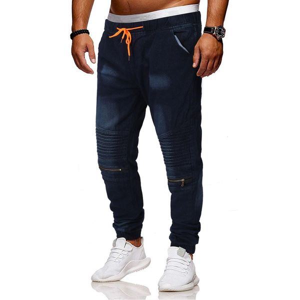 

2019 летняя одежда новый стиль желания тонкий fit ретро молния украшения beam ноги повседневные брюки мужские джинсы, Blue