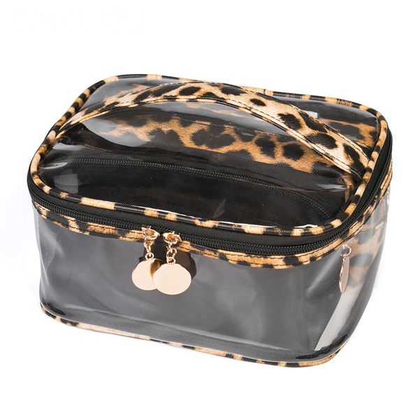 

transparent cosmetic bag set pu leather leopard makeup bags travel organizer beauty case neceser waterproof toiletry bag cn256