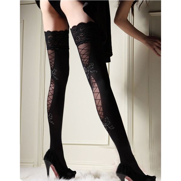 

hirigin women bows fishnet mesh nylon ruffles lace sheer silk stretch stockings pantyhose erotic costumes, Black;white