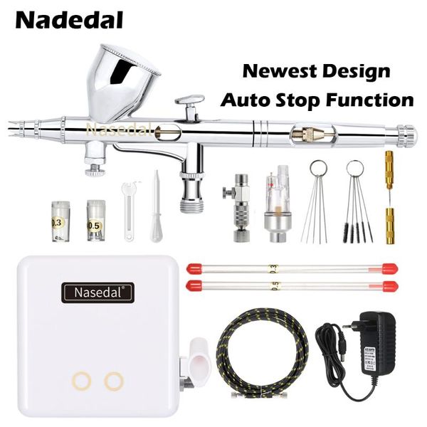 

nasedal nt-24w auto sdual action airbrush spray gun makeup painting decoration pneumatic tools air compressor set