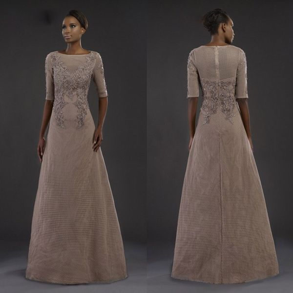 ELEGANTE Janique Una Madre linea della sposa veste gioiello mezza manica pizzo applique Paillettes Invitato a un matrimonio Abito Piano Lunghezza Abiti da sera