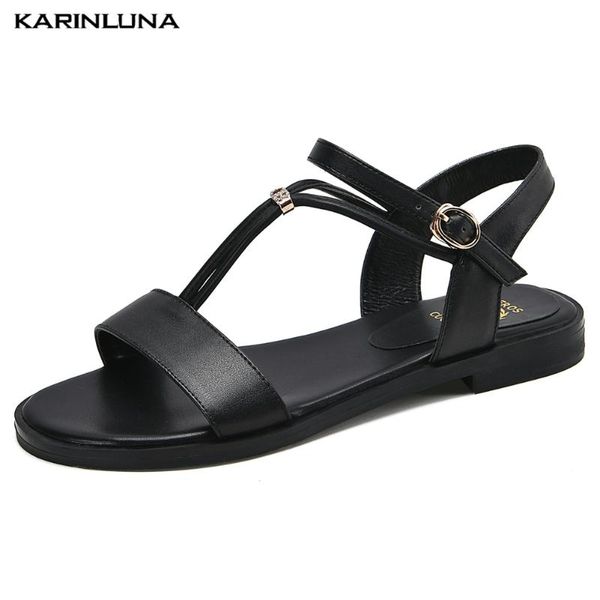 

karin 2020 new arrivals dropship summer sandals woman shoes buckle strap casual shallow low heel shoes women sandals female, Black
