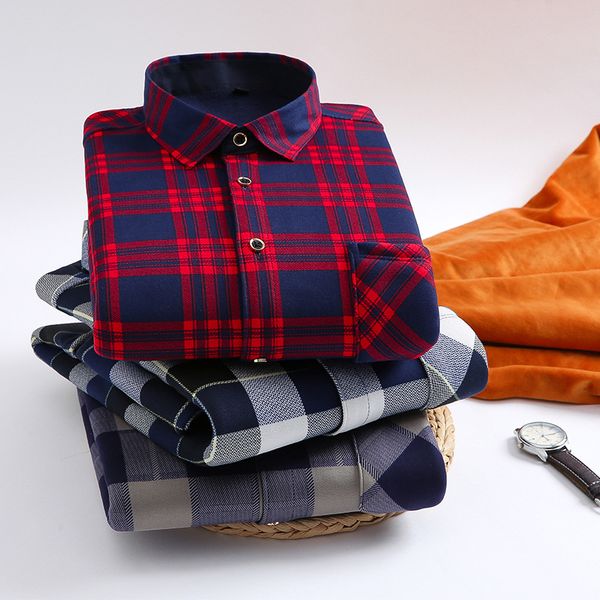 

plush and thickened warm shirt men's middle and old age plaid shirt self heating underwear new style autumn winter n5197, White;black