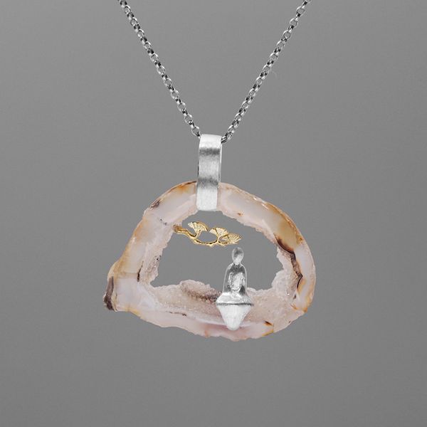 

inature 925 sterling silver natural agate yoga pendant necklace women jewelry
