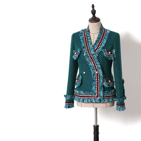 

brand new design tassels tweed coat 2019 spring autumn elegant v neck coat a457, Black;brown