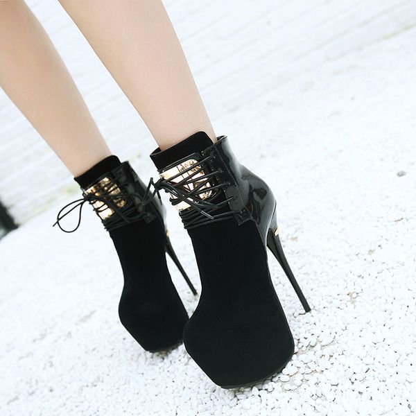 

new arrival 2020 fur boots womens pumps lace up black boots shoes ladies pumps ankle for women high yma510-1