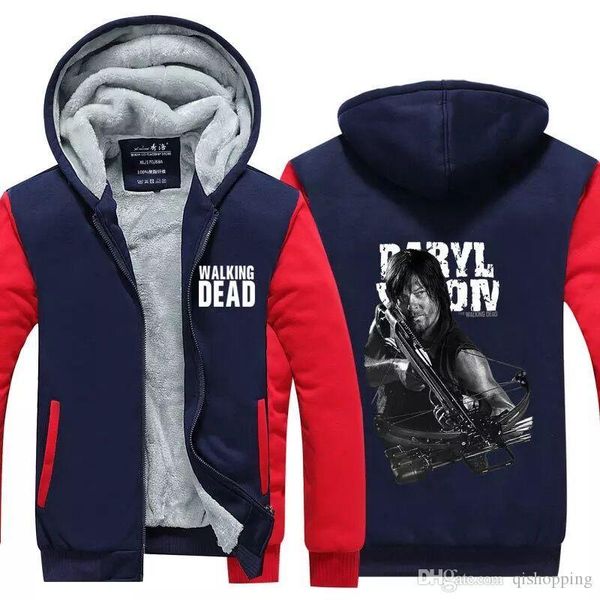 

wholesale-the walking dead hoodie zombie daryl dixon brother hoodie thicken jacket sweatshirt winter thicken fleece sweatshirt us eu size, Blue;black