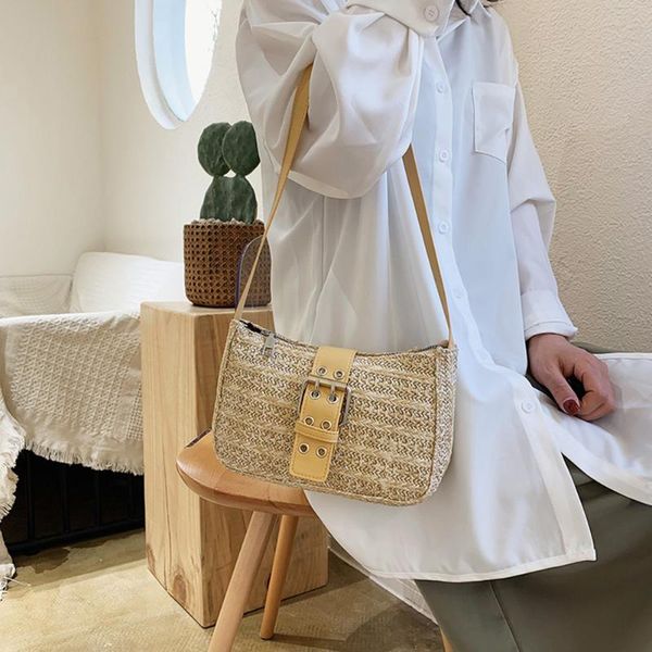 

casual women handbags beach shoulder underarm bag purse woven straw totes ladies for outdoor shopping traveling ornaments