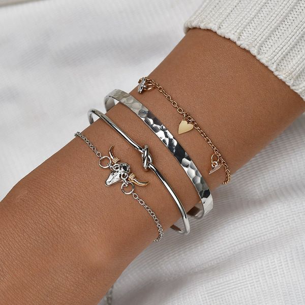 

4 pcs/set fashion bull head shape bracelets&bangles set for women bohemian jewelry bracelets charm handmade bracelet bt200308, Golden;silver