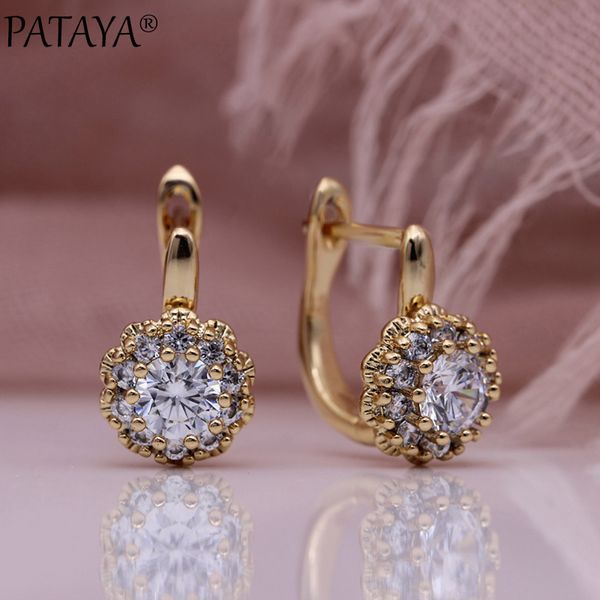 

pataya new white natural zircon dangle earrings 585 rose gold petal cute earrings micro-wax inlay women party fashion jewelry, Silver