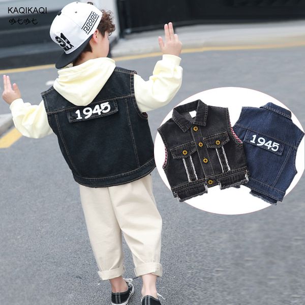 

2019 new baby girls boys vests children cotton denim vest cartoon waistcoat kids broken hole style outerwear clothing, Blue