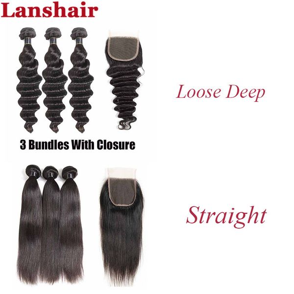 

9a grade peruvian virgin hair bundle loose deep bundles with closure bundles with closure straight remy hair extensions, Black;brown