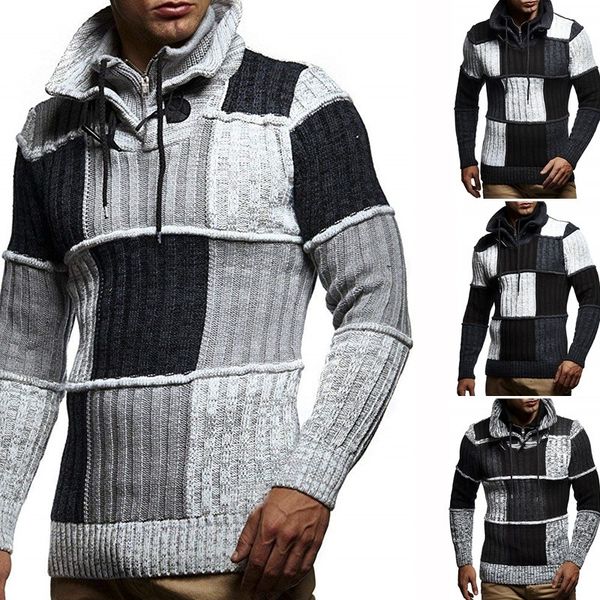 

zogaa 2019 solid plaid knitted sweater men clothes christmas sweater men clothing 2019 winter man pullover coat, White;black