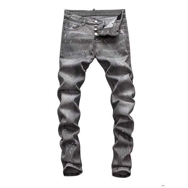 

mens luxury designer jeans denim black ripped pants the version fashion italy brand bike motorcycle rock revival slim style, Blue
