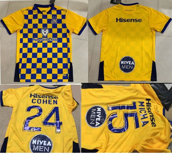

maccabi tel-aviv home cohen israel uniform football zahavi tel aviv ofoedu micha soccer jerseys 2019 2020 hebrew man football shirt, Black