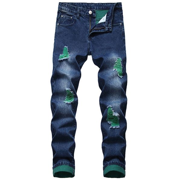 

men's jeans men casual street mounted motorcycle holes blue black fashion