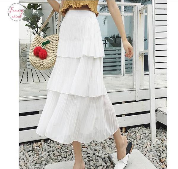 

spring summer women ruffles skirts long white black skirts 2020 elegant chiffon layers tulle skirt for women girls beach