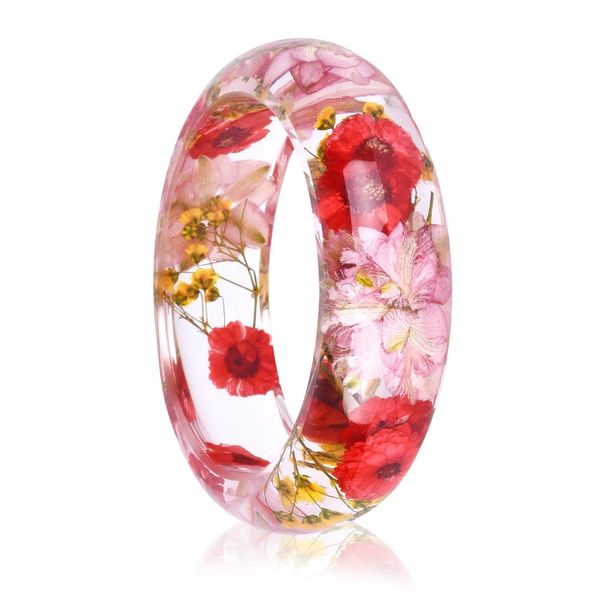 

swallows daisy baby's breath dried flower resin bangles bracelet for women natural flowers inside bangles vintage jewelry, Black