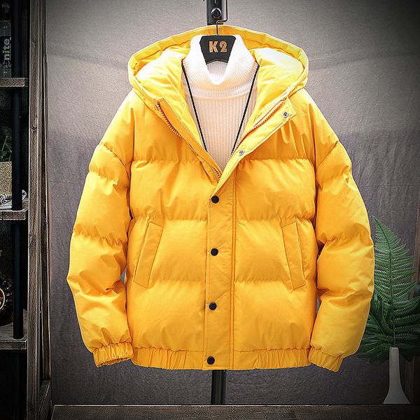 

winter short jacket men's warm thick parka men fashion solid color casual hooded coat man wild loose cotton jacket men clothes, Black