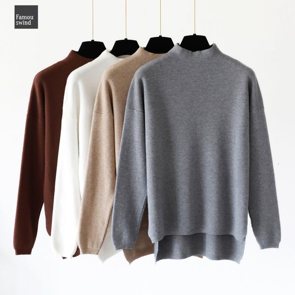 

стиль свободный свитер женщин пуловер вскользь knit водолазка с длинным рукавом крупногабаритные половина свитер женский перемычки split sol, White;black