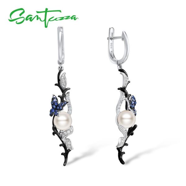 

santuzza silver earrings for women 925 sterling silver dangle earrings blue butterfly fresh water white pearl fashion jewelry cj191216, Golden