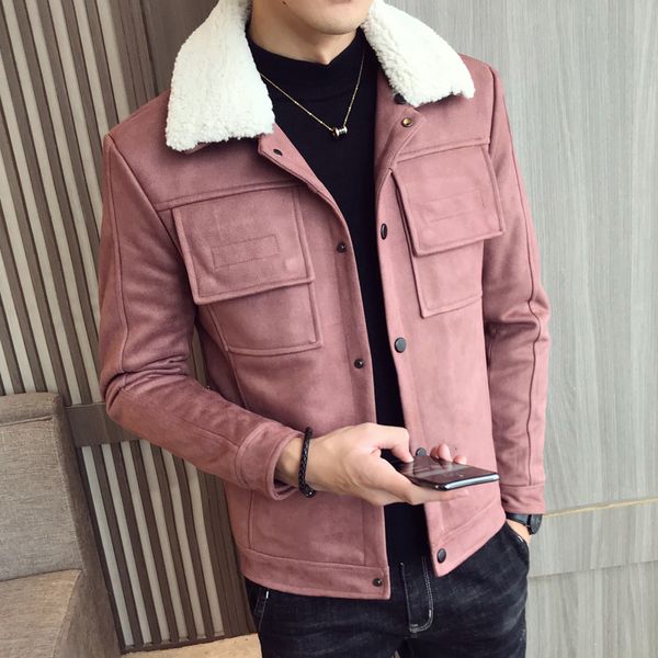 

2019 new winter warmth enthusiast cotton-lined suede leather jacket faux fur collar hood men's overcoats extra-thick coats v191019, Black;brown