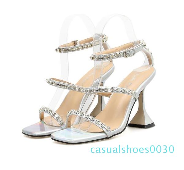 

chic silver black rhinestone spool heel gladiator sandals luxury designer high heel shoes size 35 to 40 c30