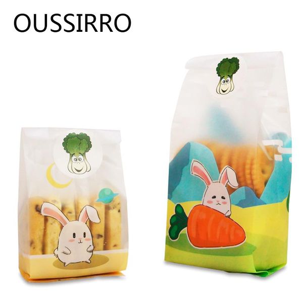 

25pc long ear plastic cookie bag kawai candy cookies plastic gift bag happy birthday decoration snack nougat packing bags