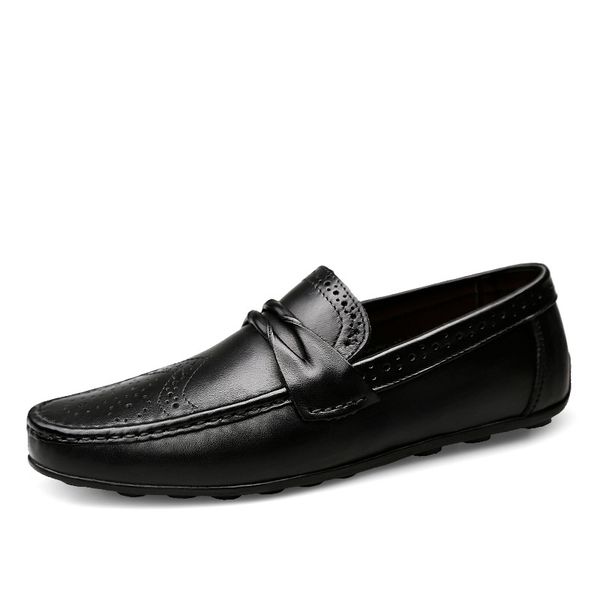

genuine leather flats loafers men fashion men's casual shoes male loafers moccasins driving shoes male hc-505, Black