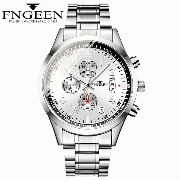 

fngeen relogio masculino fashion reloj hombre stainless steel men sport date analog quartz wrist watch clock erkek kol, Slivery;brown