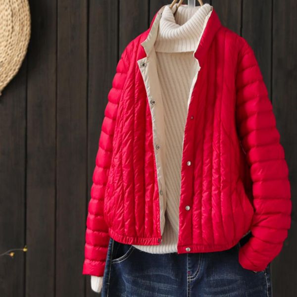 

womens autumn winter coats lightweight fashion ladies slim overcoat stand collar warm duck down portable jacket, Black