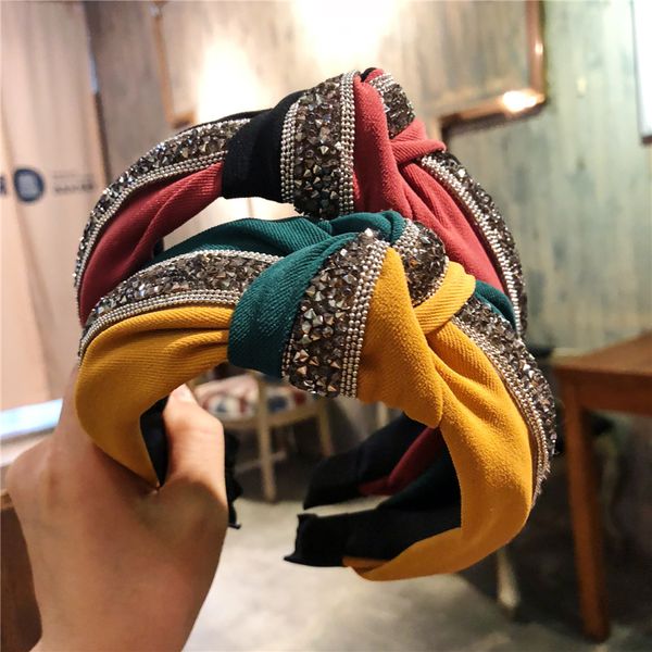 

haimeikang sequin patchwork headband orange hairbands women color block hair hoop accessories bowknot cross tie wide side 2019