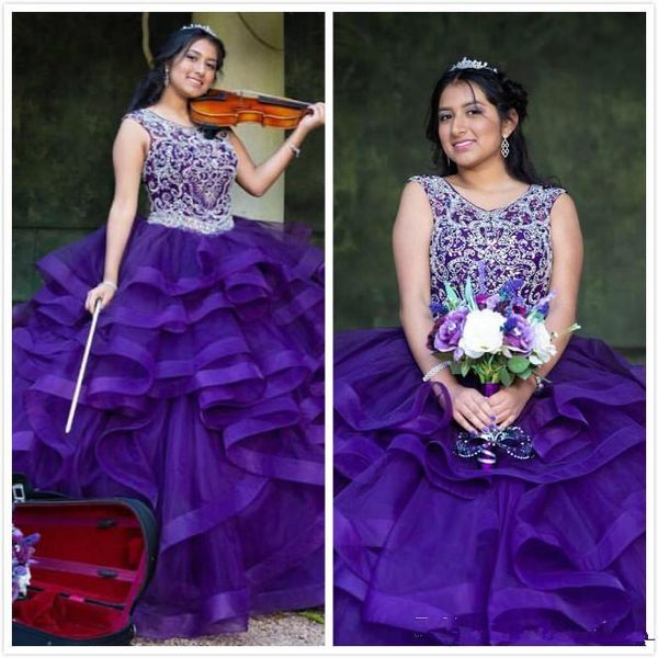 Фиолетовый органзы Vestidos 15 бальное платье Anos Пром платья плюс размер 2020 Новые платья Quinceanera бисером Сладкие 16 платьев