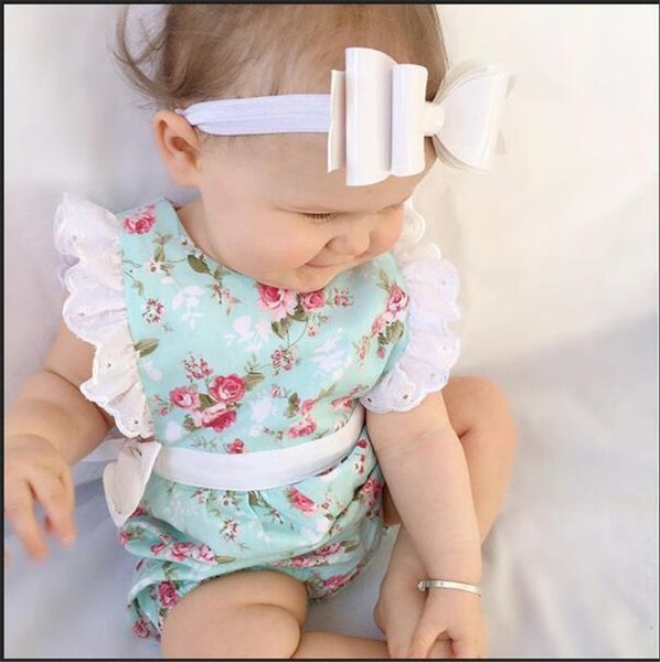 

baby romper summer bowknot baby girls romper suits kids ins flower flying sleeve triangle rompers newborn baby girl clothes fj86, Blue