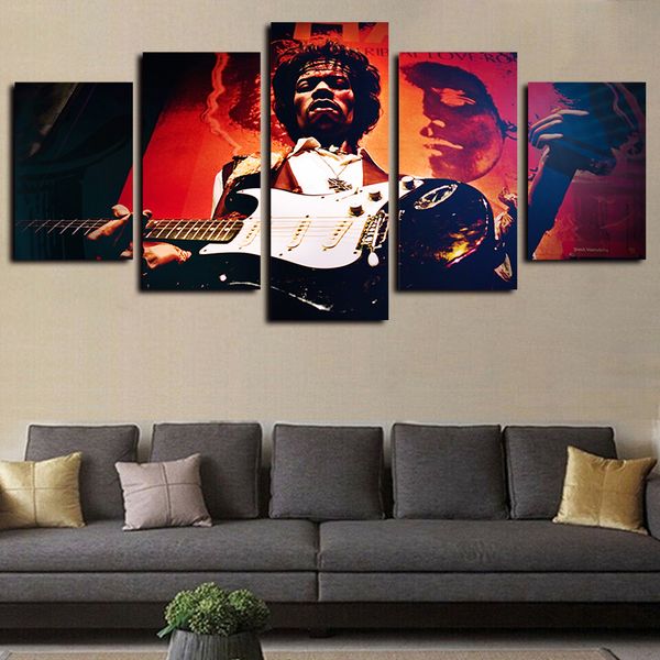 

5 panels jimi hendrix guitarist portrait artworks giclee canvas wall art for home decor abstract poster hd canvas print oil painting