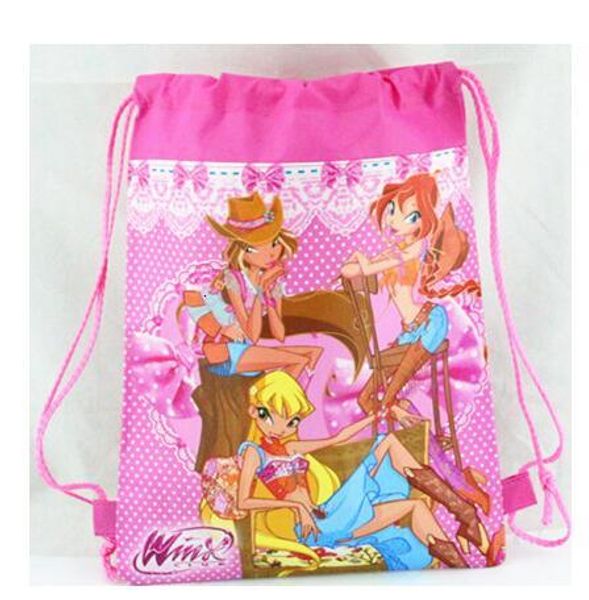 

12pcs winx club drawstring boys girls cartoon designer school bag children printing designer school backpacks gifts for birthday party