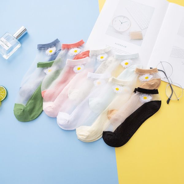 

5 pairs of women's ship socks ultra thin ice crystal in summer shallow mouth flower pure cotton socks sole solid color women's, Black;white